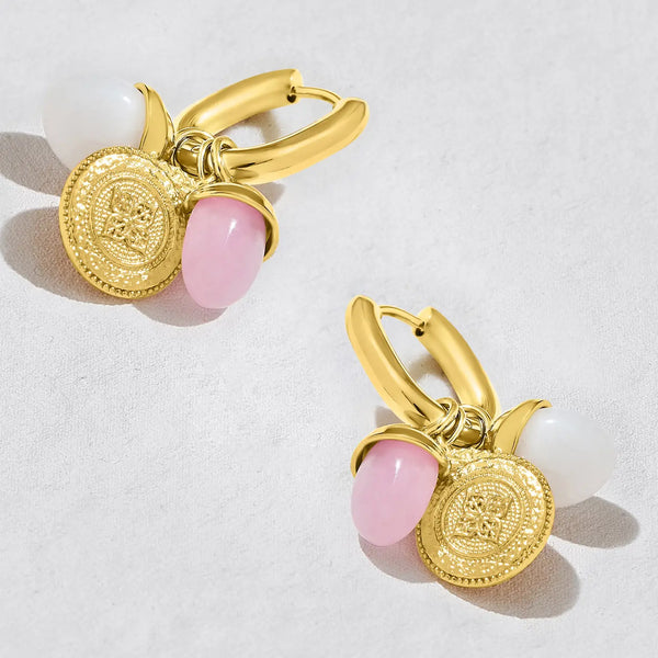 Ashiana Splash Oasis Gemstone Charm Hoops - Pink