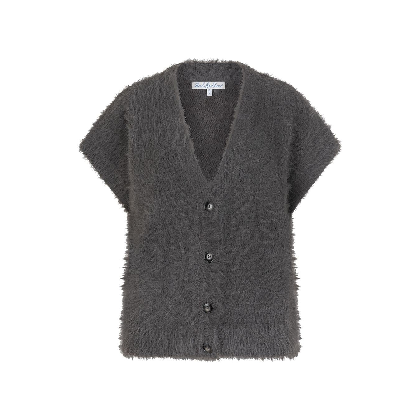 Red Button Ladies Sleeveless Fuzzy Cardigan - Lava