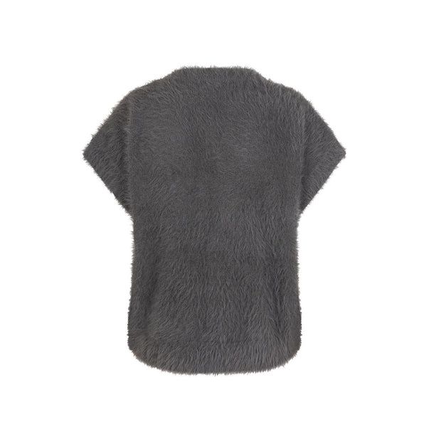 Red Button Ladies Sleeveless Fuzzy Cardigan - Lava