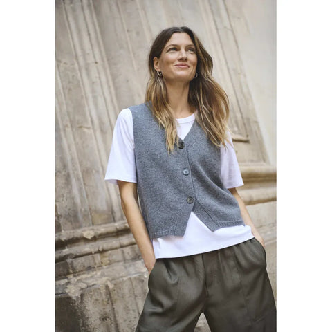 Part Two Sylva Waistcoat Median Grey Melange - Wool