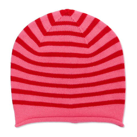 Somerville Scarves Cashmere Breton Beanie - Pink/Red Stripe