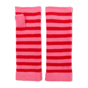Somerville Scarves Cashmere Breton Wrist Warmers - Pink/Red Stripe
