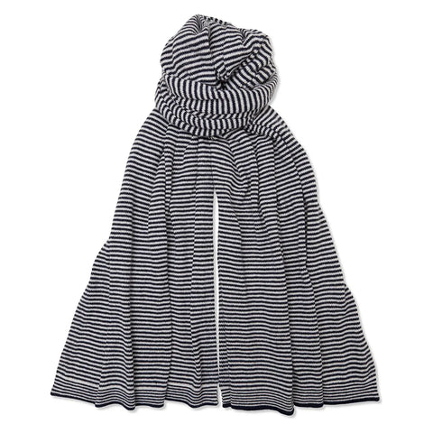Somerville Scarves Cashmere Fine Stripe Knitted Scarf - Navy/White