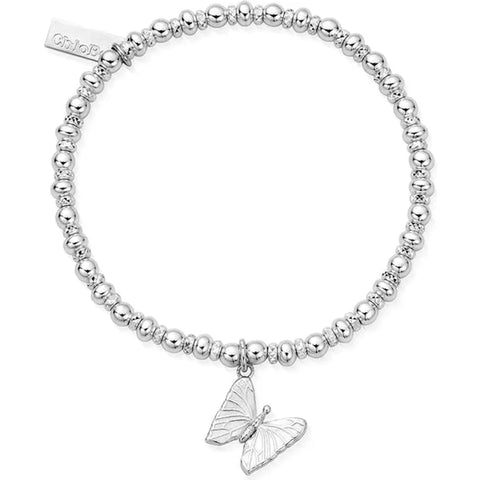 dainty silver bracelet with butterfly charm 
