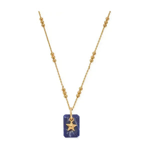 ChloBo Ladies Triple Bobble Chain Sodalite Star Necklace - Gold