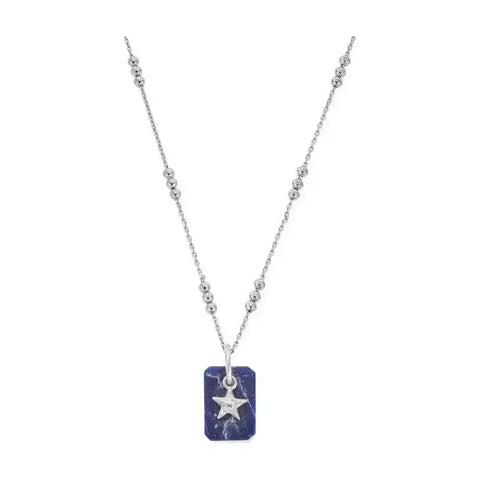 ChloBo Ladies Triple Bobble Chain Sodalite Star Necklace - Silver