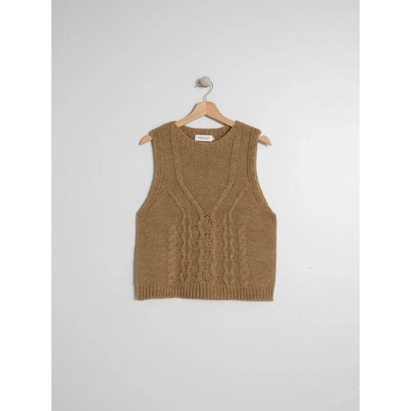 Indi and Cold Ladies Cable Retro Waistcoat - Camel