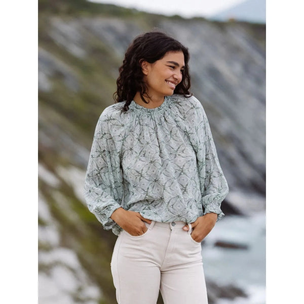 Indi and Cold Ladies Ethnic Print Blouse - Sage