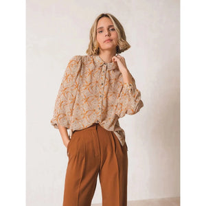 SHIRT WITH ETHNIC DIGITAL PRINT IN ECOVERO VISCOSE - Shirt collar - Fitted shoulder and long sleeves with cuffs and button fastening - Centre front buttons and - Relaxed fit - Slightly transparent - 
