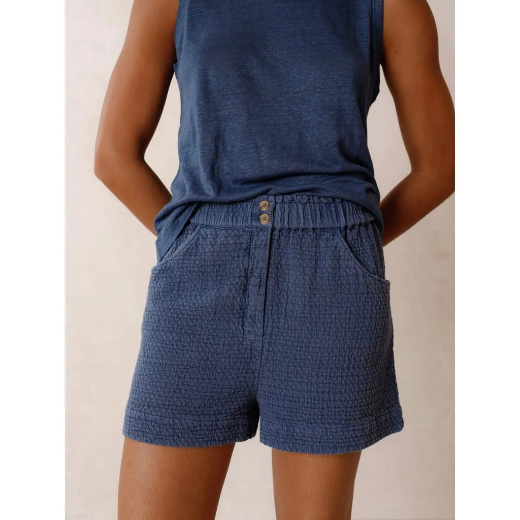 Indi and Cold Ladies Rustic Jacquard Shorts Indigo Blue Ellie and Bea