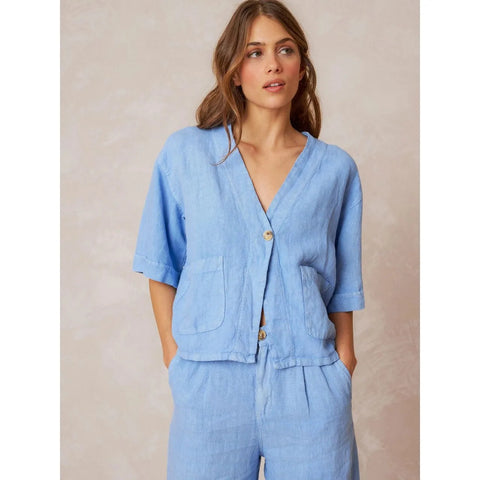 Indi and Cold Ladies Linen Crop Overshirt - Glacial Blue