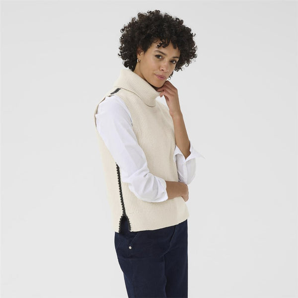 Part Two Sella  Polo Neck Waistcoat Whitecap Grey / Dark Navy Stitch