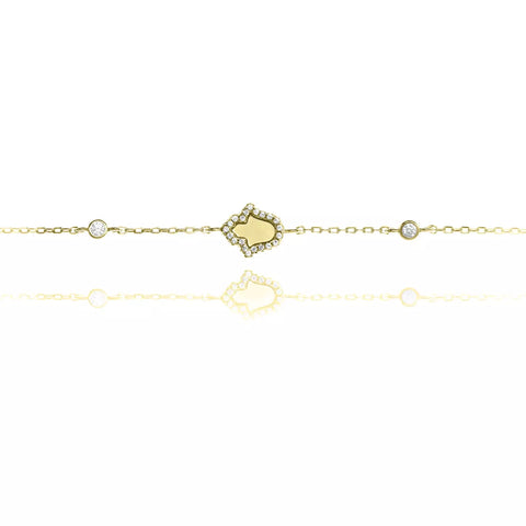 gold bracelet with gold hamsa hand charm 