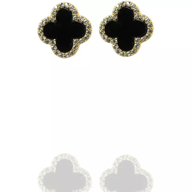 Penny Levi London Ladies Earrings- Black Onyx CZ Medium Clover