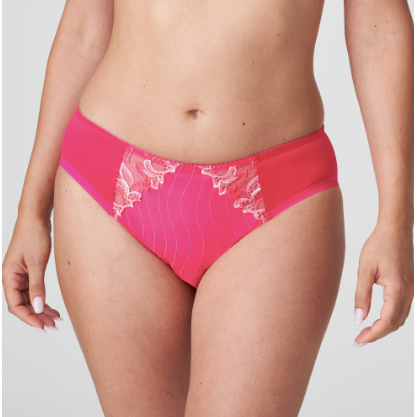 opaque briefs feature decorative embroidery on the legs. Bright fuchsia with florescent embroidered detailing: