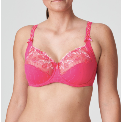 ubtly shimmery embroidery on the cups and straps. Bright fuchsia with florescent embroidered detailing: