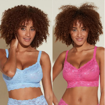 light blue or pink non wired bralette suitable for cups D and up