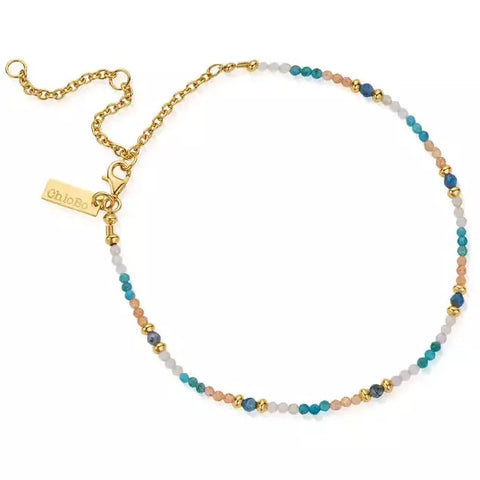 gold anklet with white,turquoise,pink and navy beads 