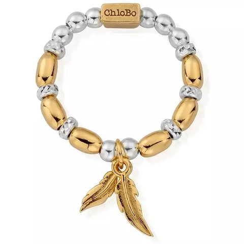 925 sterling silver and gold plated beads, these feather charms hang beautifully from small rice and sparkle hoops. 